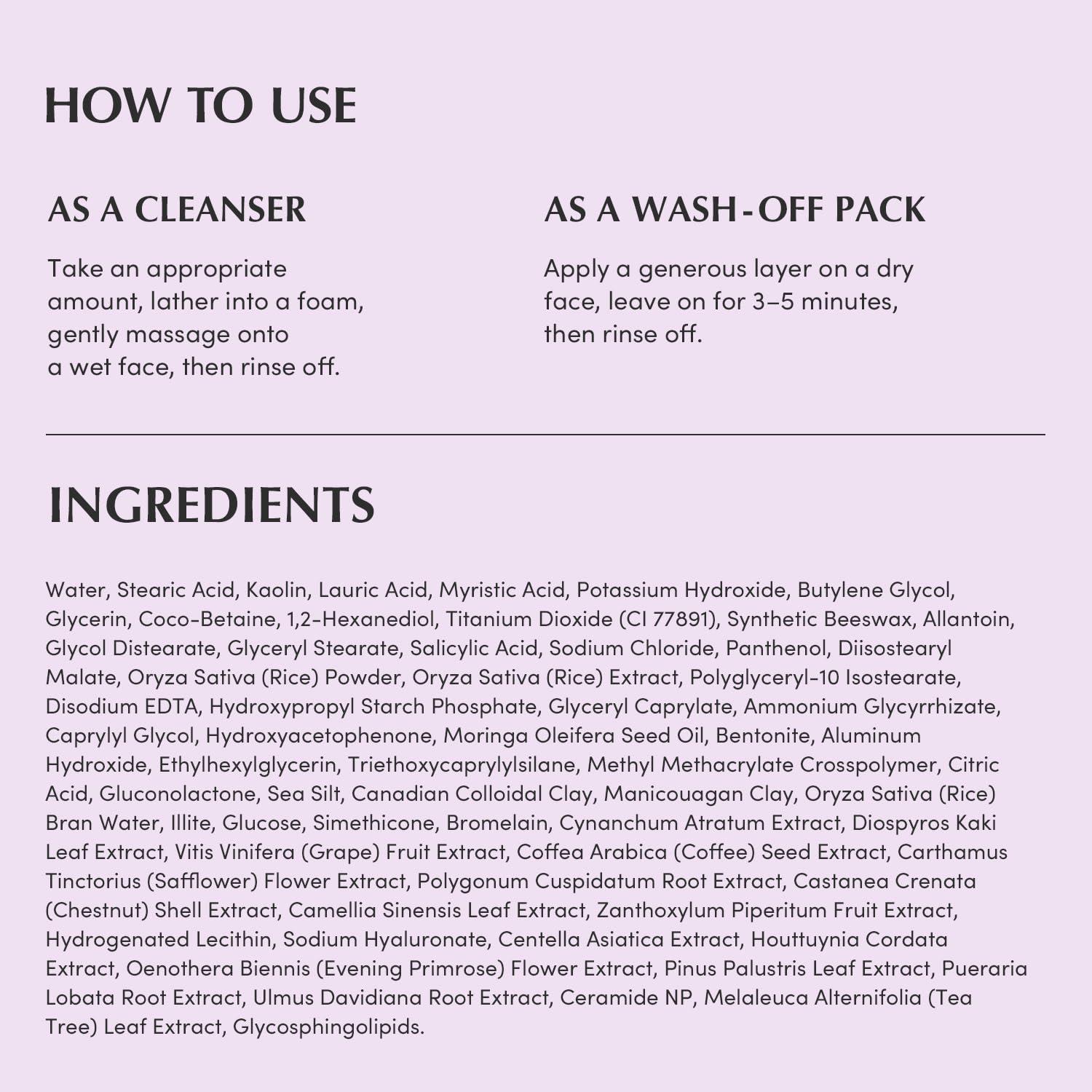image:imageEQQUALBERRY Purple Rice Pore Purifying Pack Cleanser DualUse Clay Mask amp Foam Cleanser Deep Cleansing for Pore Care amp Skin Prep AHABHAPHA Korean Skincare for Glass Skin 458 OZ 130g