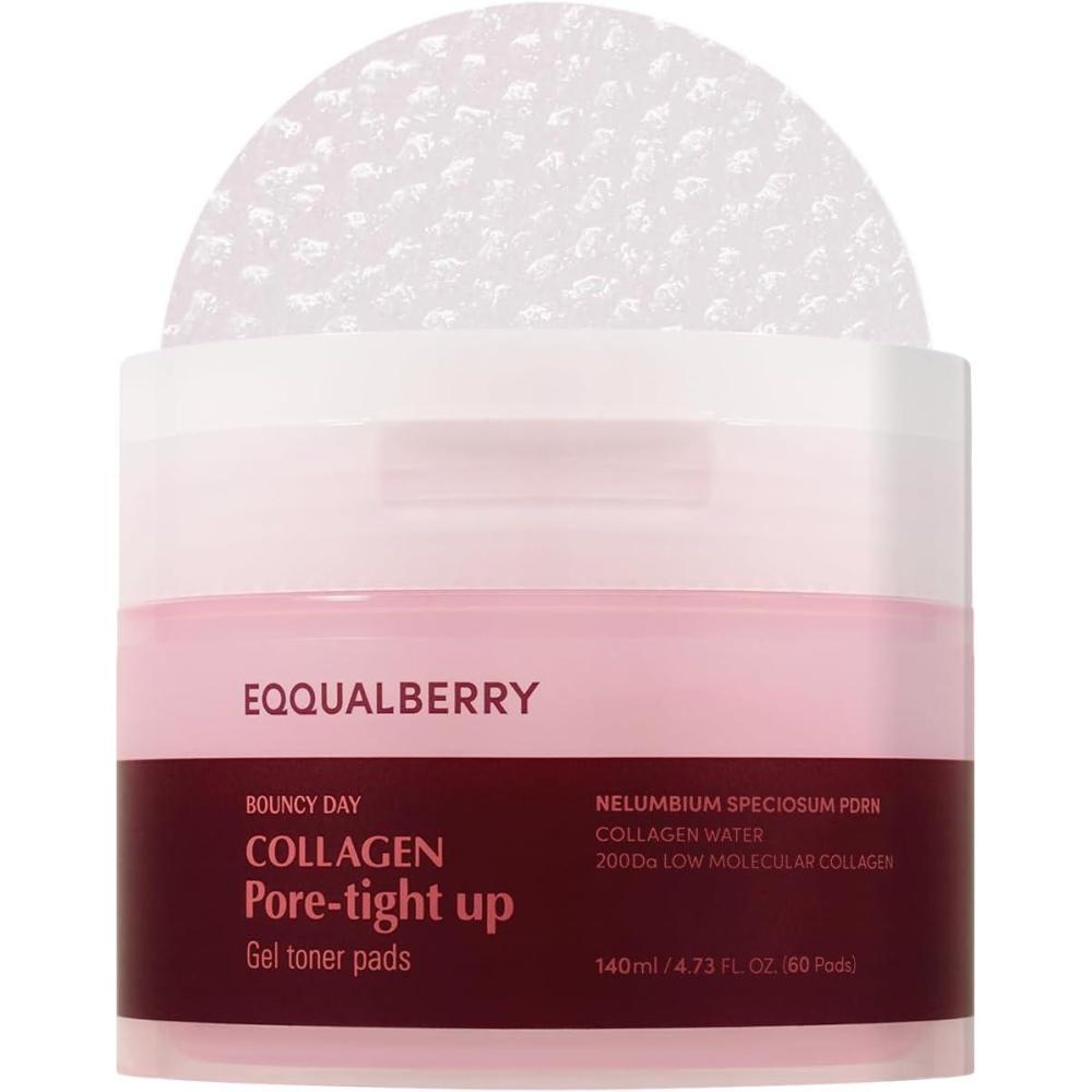 image:imageEQQUALBERRY Collagen PoreTight Up Gel Toner Pads Korean PoreTightening Jelly Pad with Deep Absorption Collagen Hydrating amp Firming Formula 473 FLOZ 140ml 60 PadsPoreTight Up