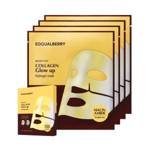 EQQUALBERRY Collagen Glow Up Mask – Niacinamide & Low Molecular Collagen for Brightening and Radiance Boosting | Korean Collagen Face Mask for Glass Skin, 4 Sheets, 1.01 OZ.(Glow Up)