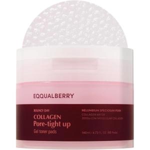 EQQUALBERRY Collagen Pore-Tight Up Gel Toner Pads – Korean Pore-Tightening Jelly Pad with Deep Absorption Collagen, Hydrating & Firming Formula, 4.73 FL.OZ. (140ml) / 60 Pads(Pore-Tight Up)