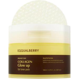 EQQUALBERRY Collagen Pore-Tight Up Gel Toner Pads – Korean Pore-Tightening Jelly Pad with Deep Absorption Collagen, Hydrating & Firming Formula, 4.73 FL.OZ. (140ml) / 60 Pads(Glow Up)